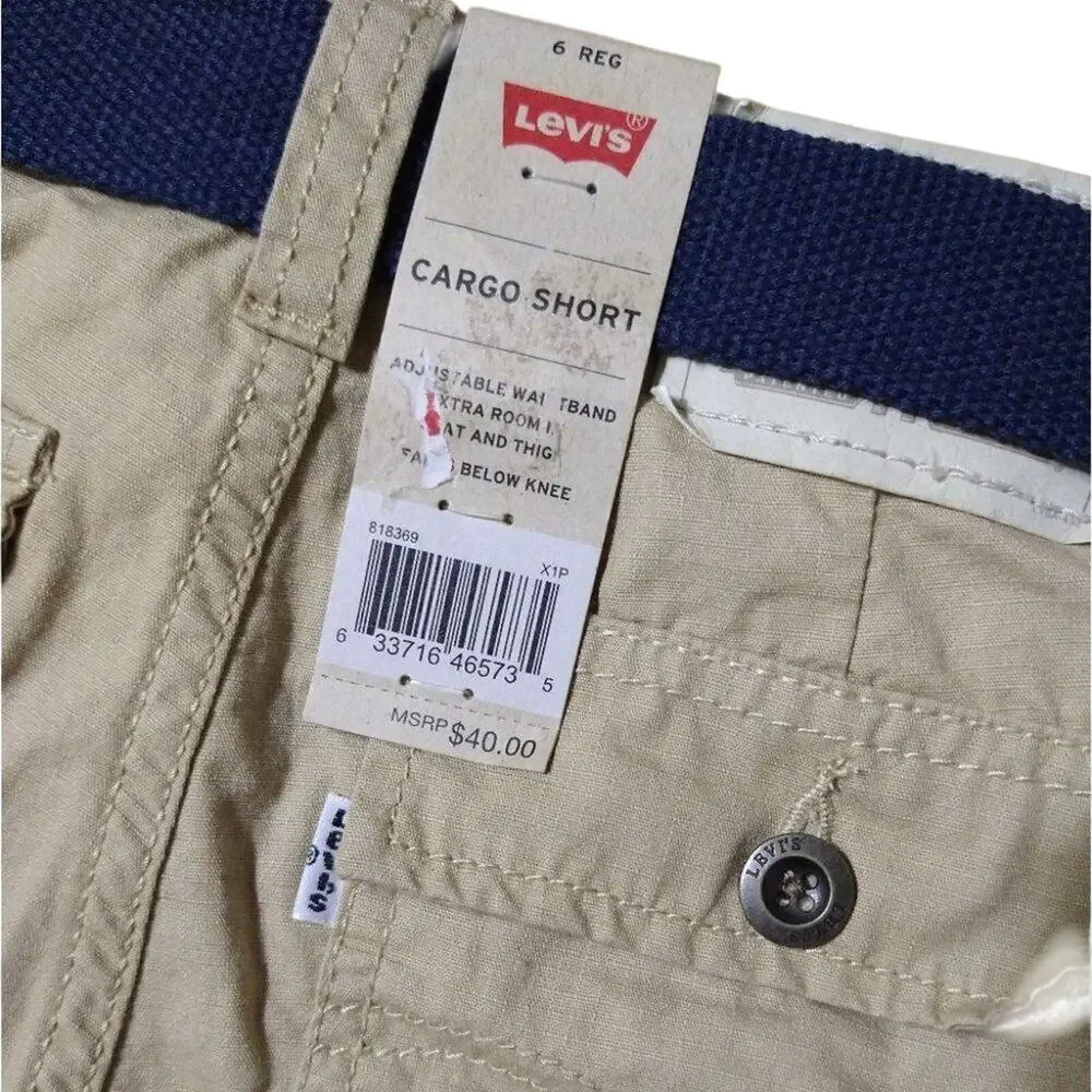Levi's Boys Belted Cargo Shorts Size 6 Reg Khaki Cotton Casual Summer School New